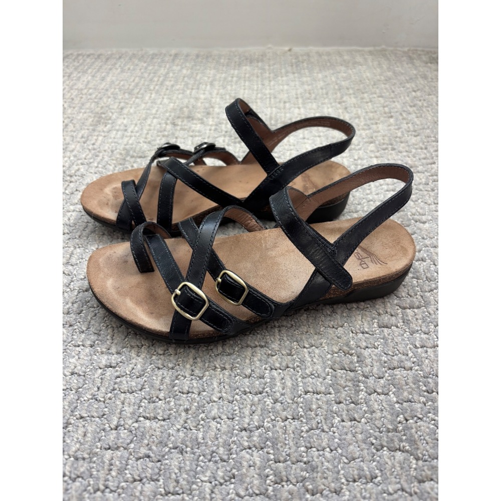 Dansko Strappy Sandals Women 36 Black Leather Buckle Comfort Slingback